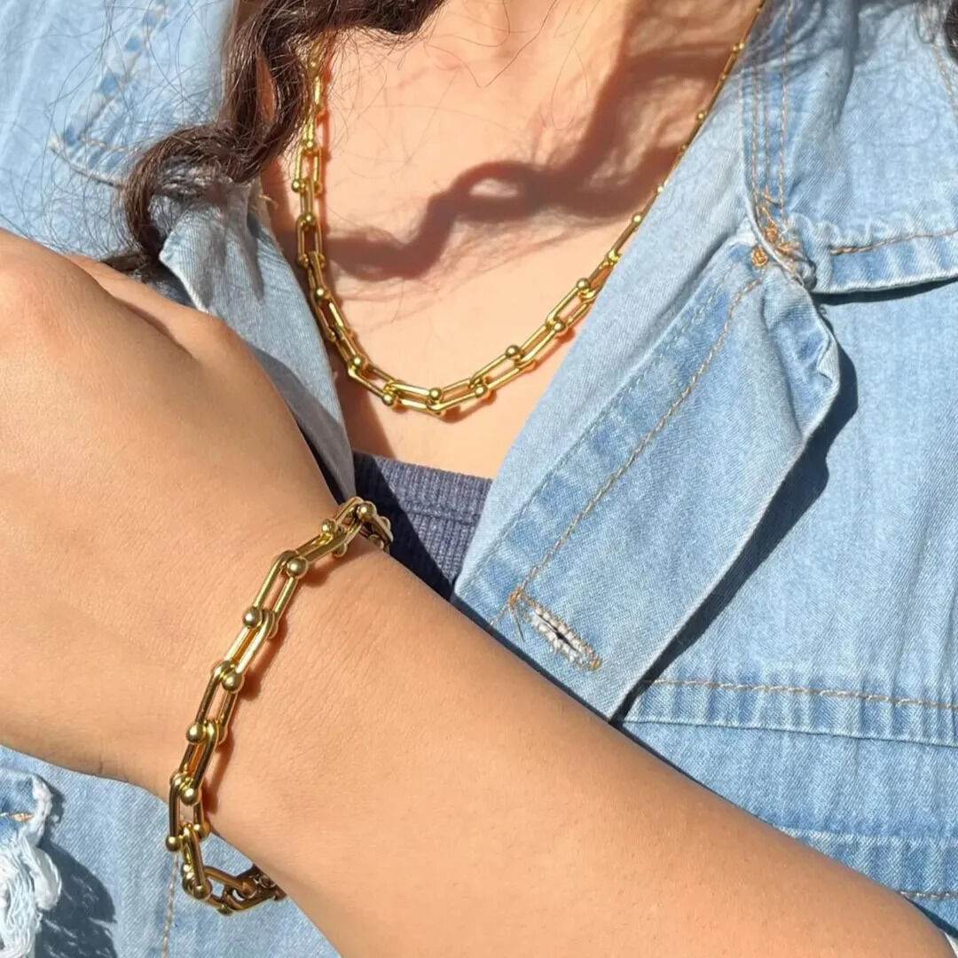 ست دستبند و گردنبند تیفانی طلایی زنانه