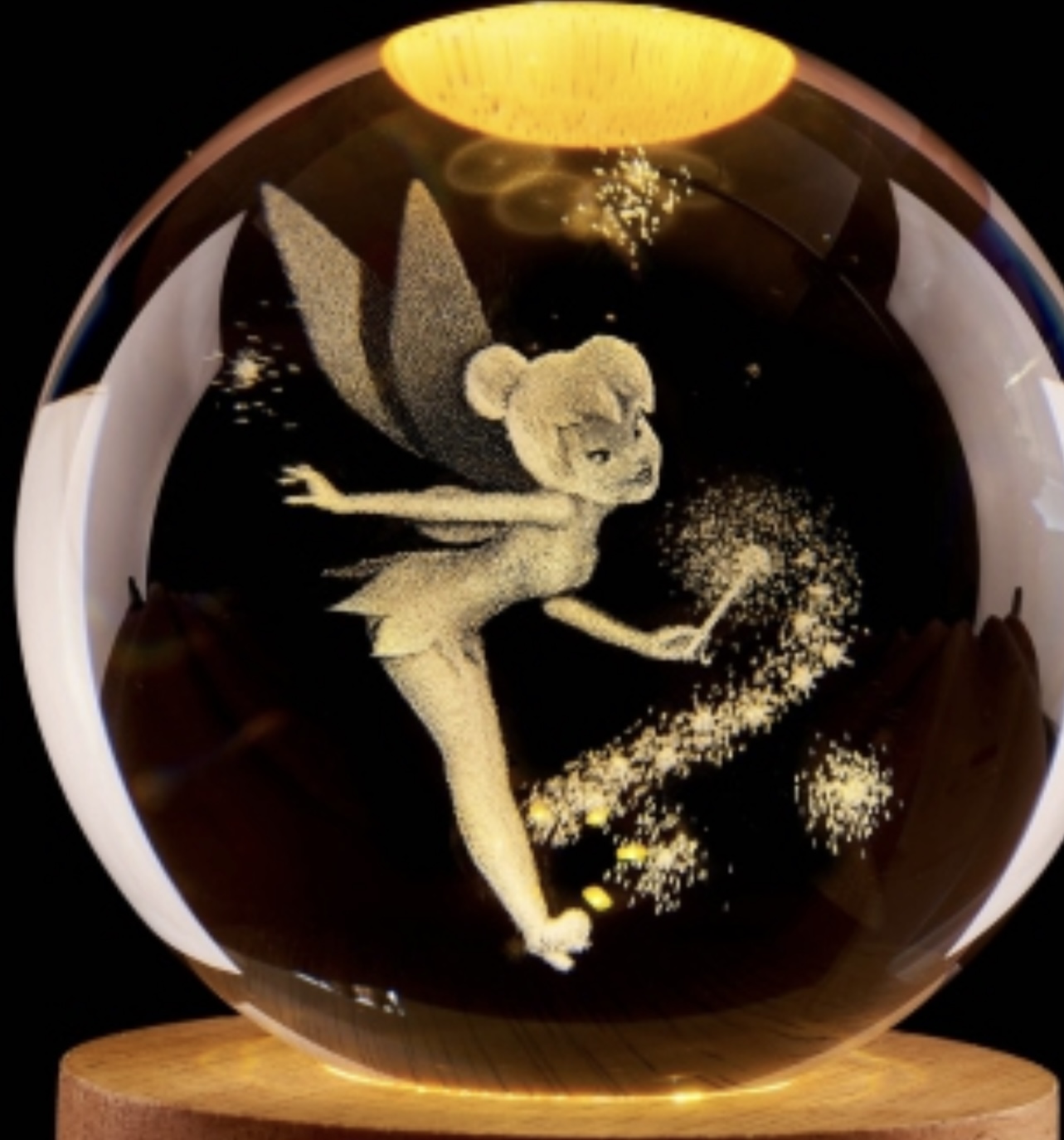 گوی کریستالی سه بعدی طرح فرشته و چوب سحرآمیز با نور led