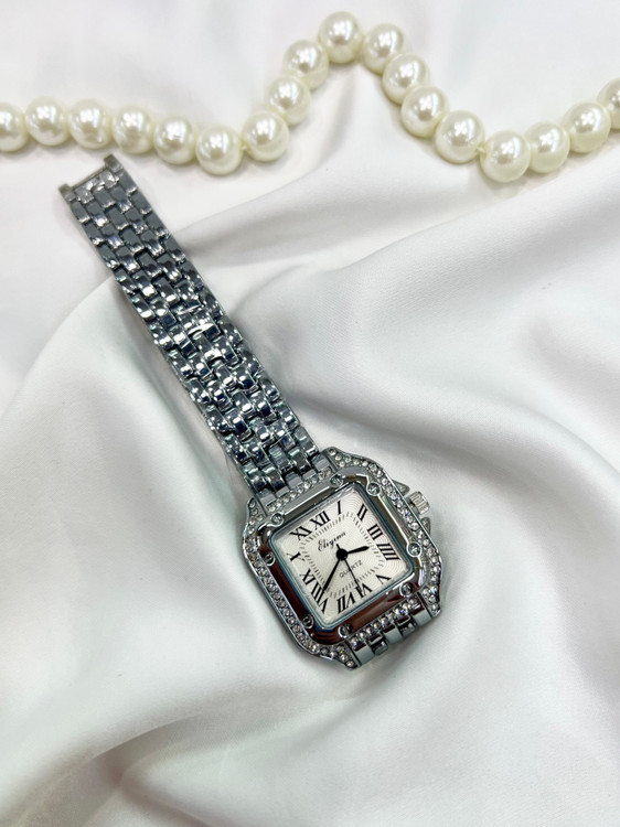 ساعت مچی زنانه الینا رنگ نقره ای نگین دار کوارتز