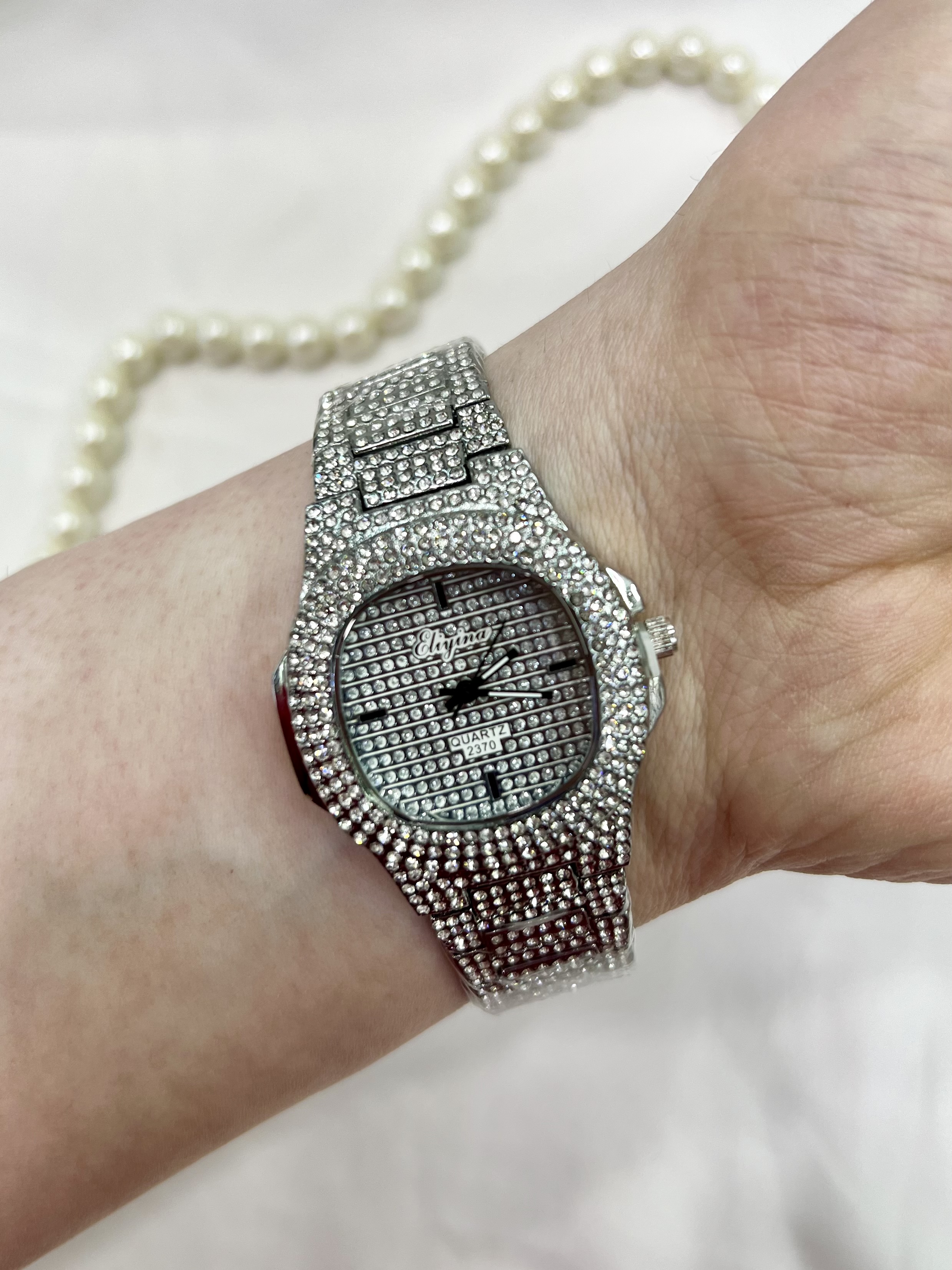 ساعت مچی زنانه الینا نقره ای تمام نگین لوکس