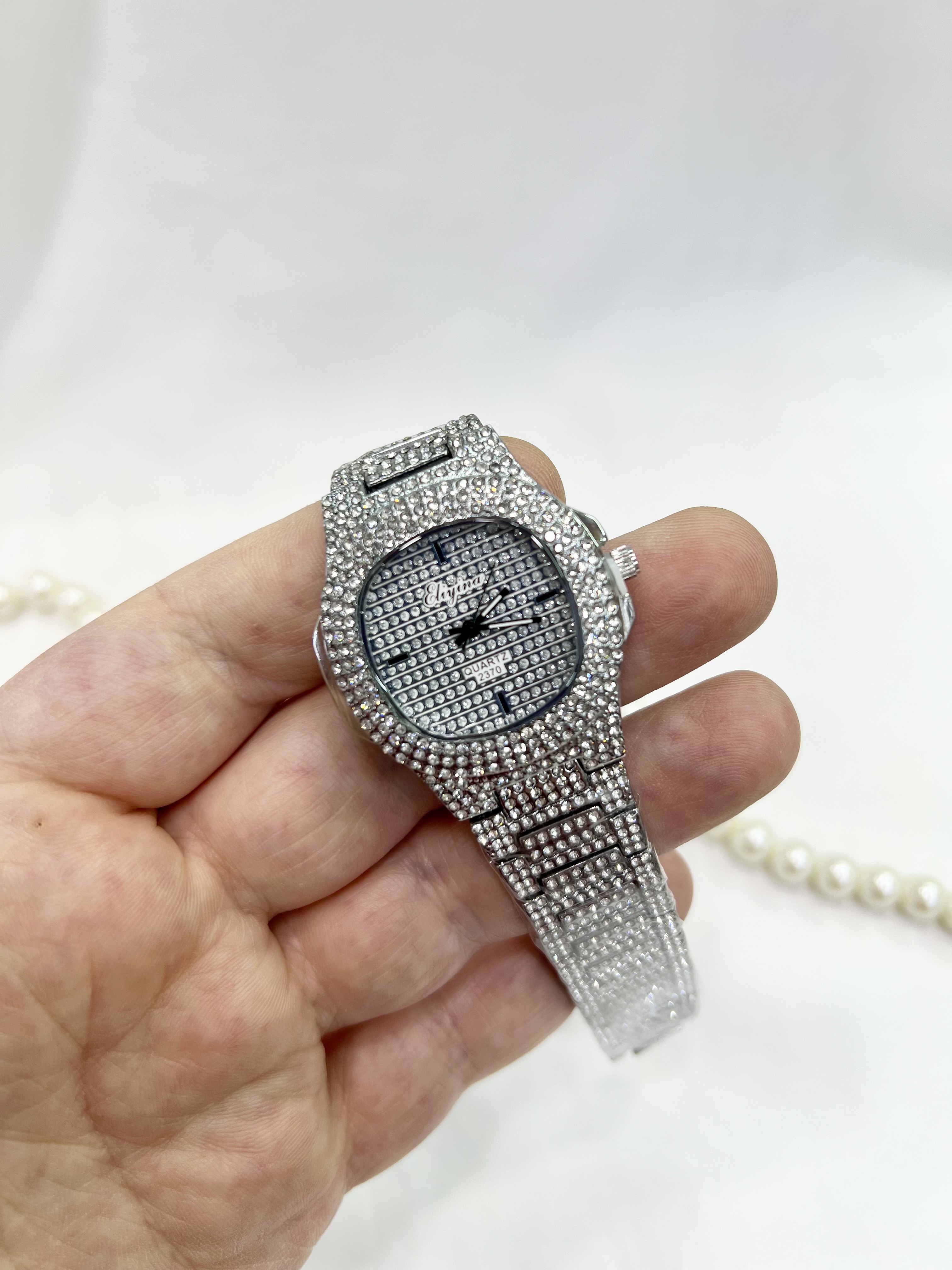 ساعت مچی زنانه الینا نفره ای تمام نگین لوکس