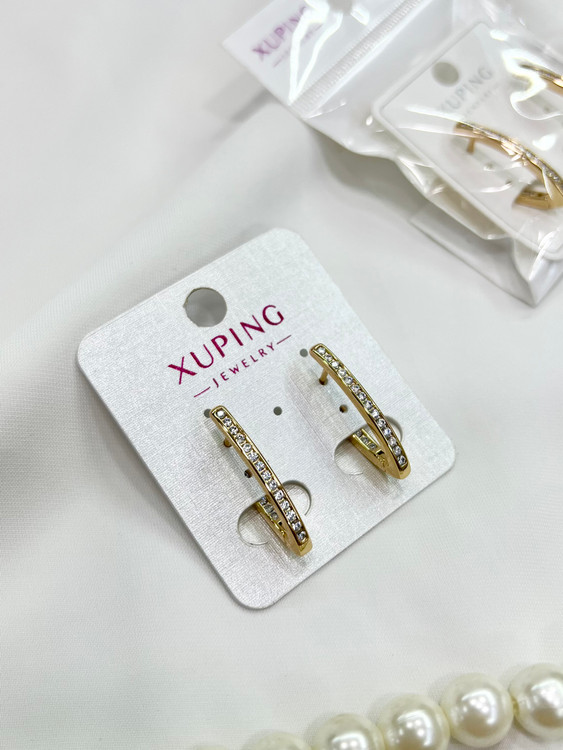 گوشواره حلقه ای نگین دار طلایی ژوپینگ xuping با روکش ۱۸ عیار