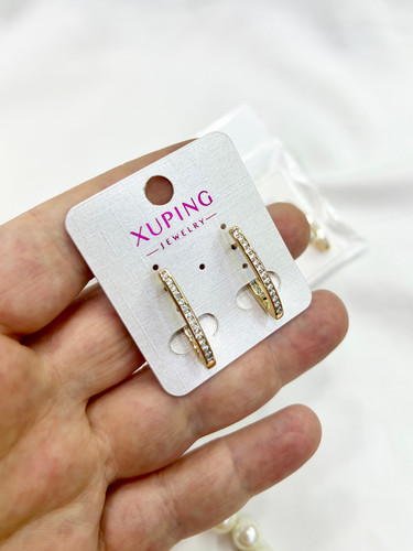 گوشواره حلقهای طلایی با نگین ژوپینگ با روکش طلای ۱۸ عیار