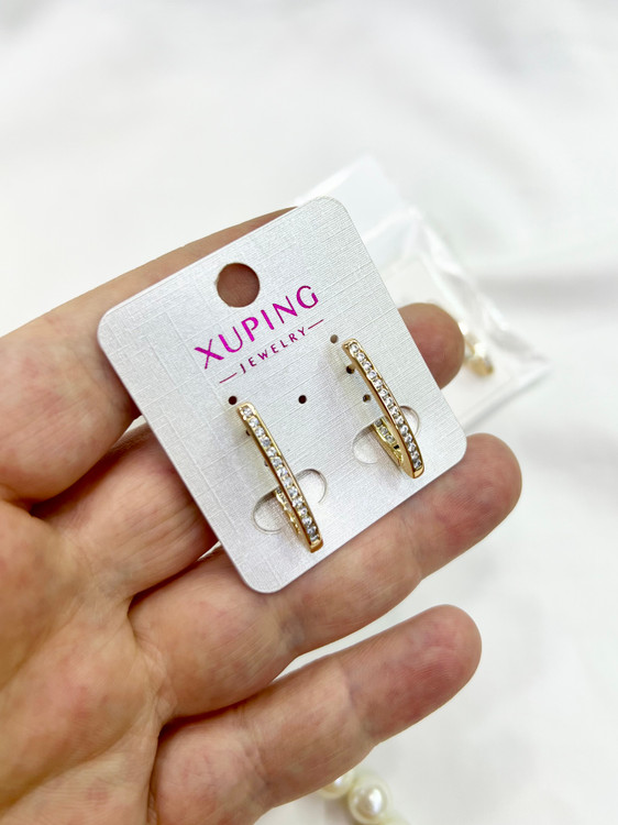 گوشواره حلقهای طلایی با نگین ژوپینگ با روکش طلای ۱۸ عیار