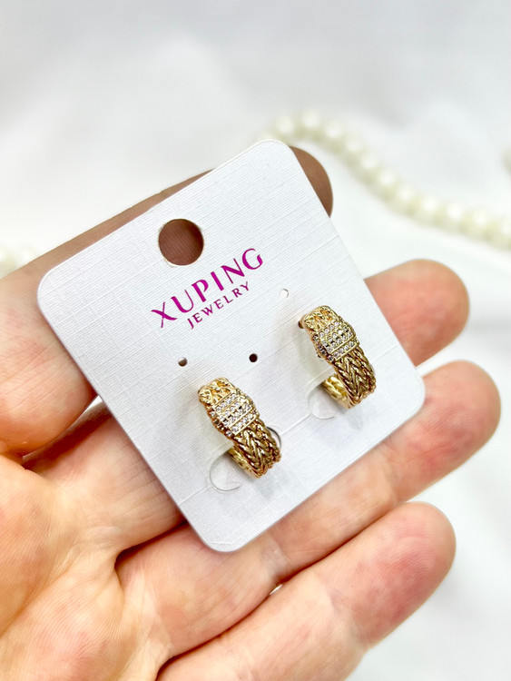 گوشواره کلیپسی ژوپینگ طرح بافت نگین دار طلایی xuping