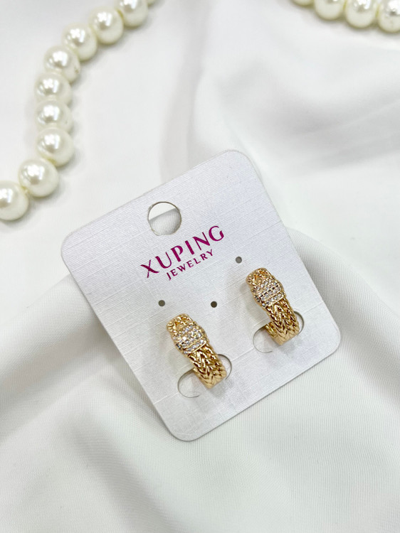 گوشواره کلیپسی ژوپینگ طرح بافت نگین دار طلایی xuping