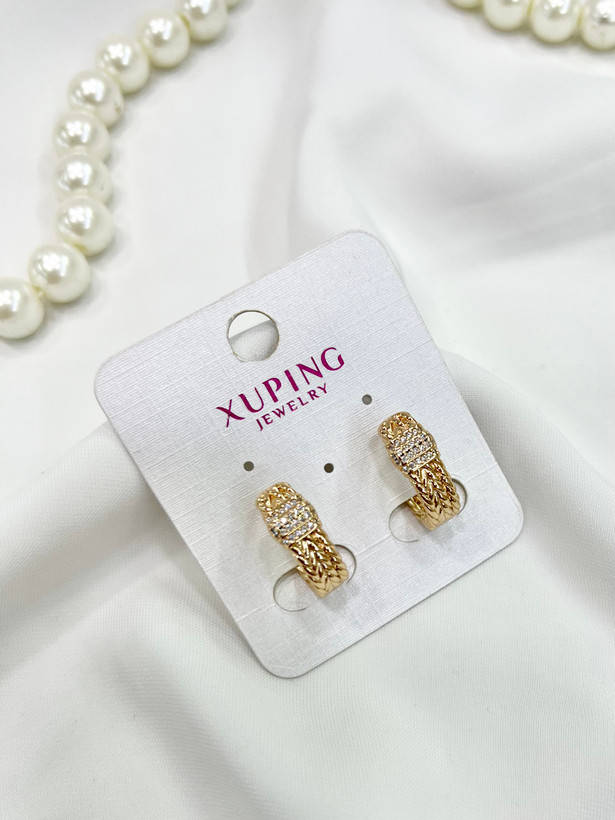 گوشواره کلیپسی ژوپینگ طرح بافت نگین دار طلایی xuping