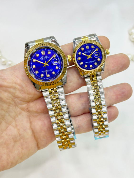 ساعت رولکس دیتجاست اصل مردانه استیل نقره ای طلایی با صفحه آبی