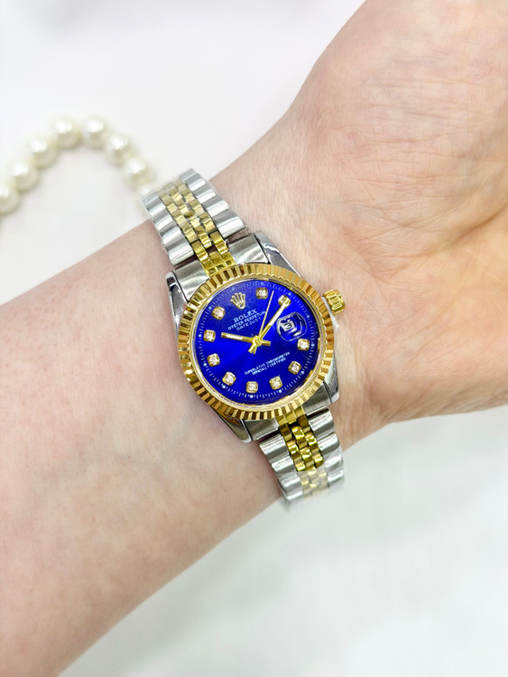 ساعت رولکس دیتجاست اصل مردانه استیل نقره ای طلایی با صفحه آبی