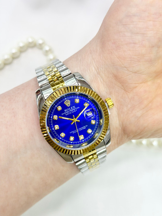 ساعت رولکس دیتجاست اصل مردانه استیل نقره ای طلایی با صفحه آبی