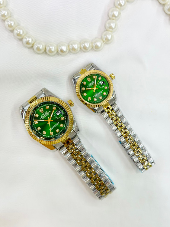 ساعت رولکس دیتجاست اصل مردانه استیل نقره ای طلایی با صفحه سبز