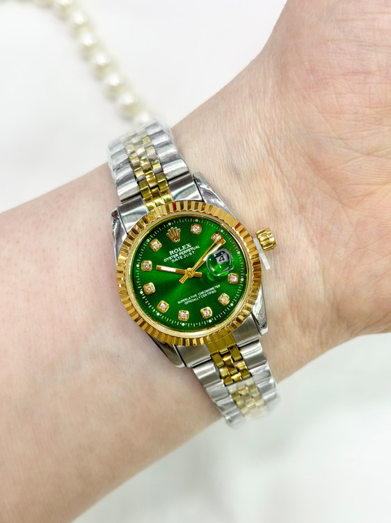 ساعت رولکس دیتجاست اصل مردانه استیل نقره ای طلایی با صفحه سبز