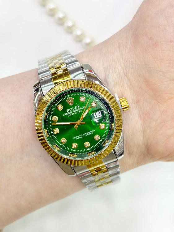 ساعت رولکس دیتجاست اصل مردانه استیل نقره ای طلایی با صفحه سبز
